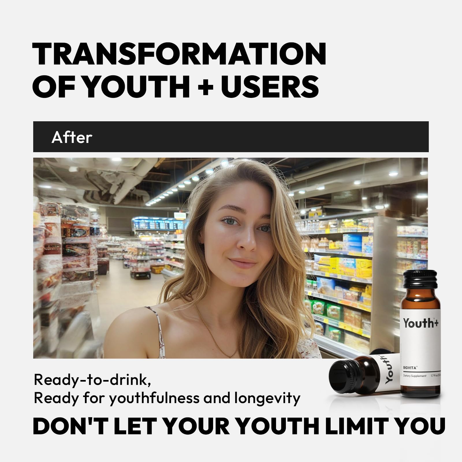 BIGVITA Youth+ vegan badge emphasizes clean, allergen-conscious beauty support.