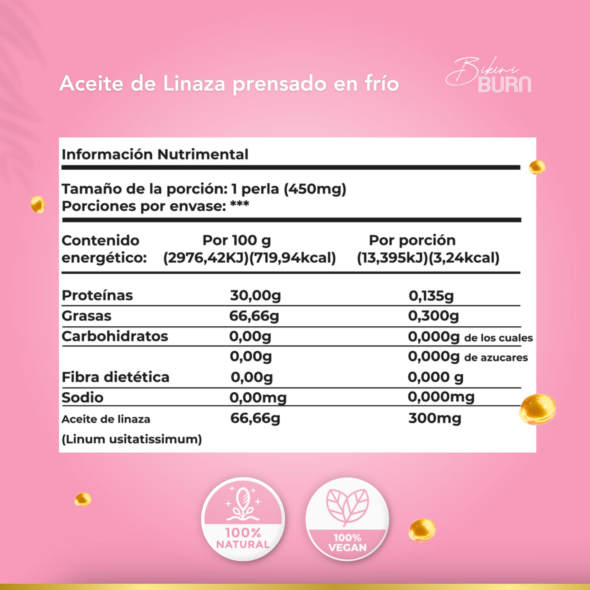 Bikini Burn flax seed oil pour, cold-pressed oil ready to drizzle on meals.