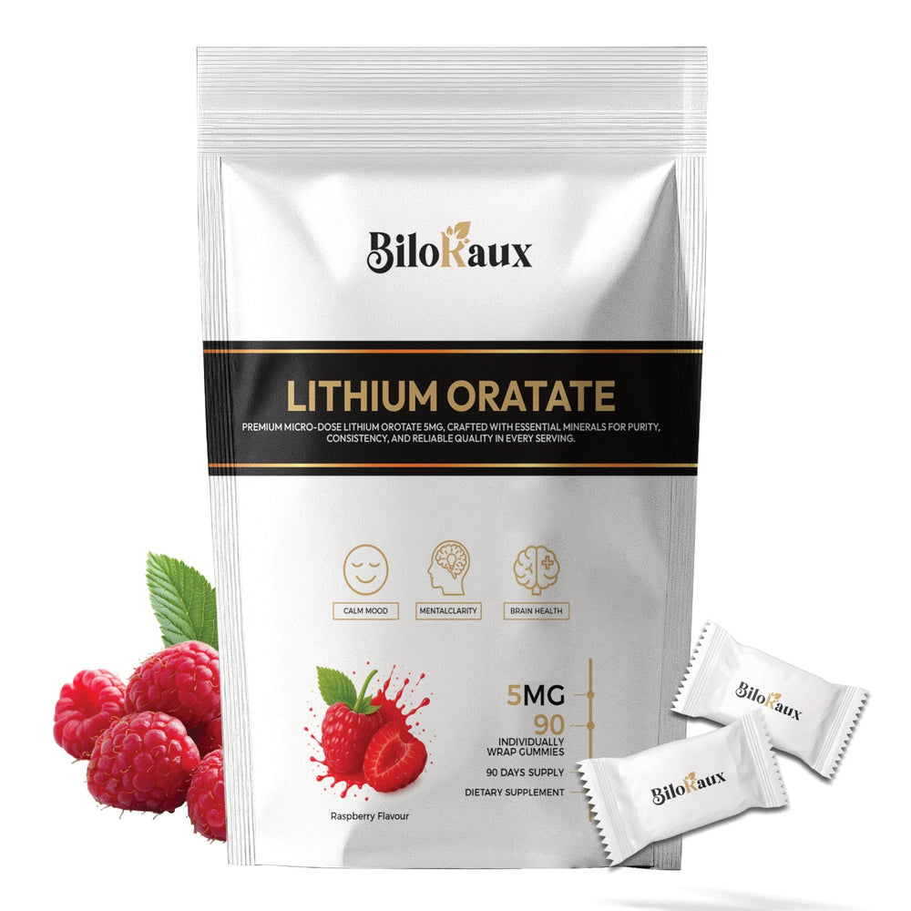 BiloRaux Lithium Orotate Gummies bottle front highlights daily microdose for focus