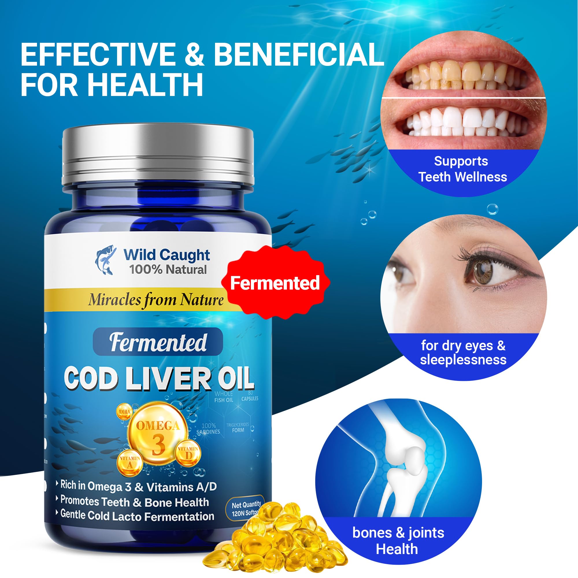 Bingbrofam cod liver oil capsules—easy to swallow, unflavored.