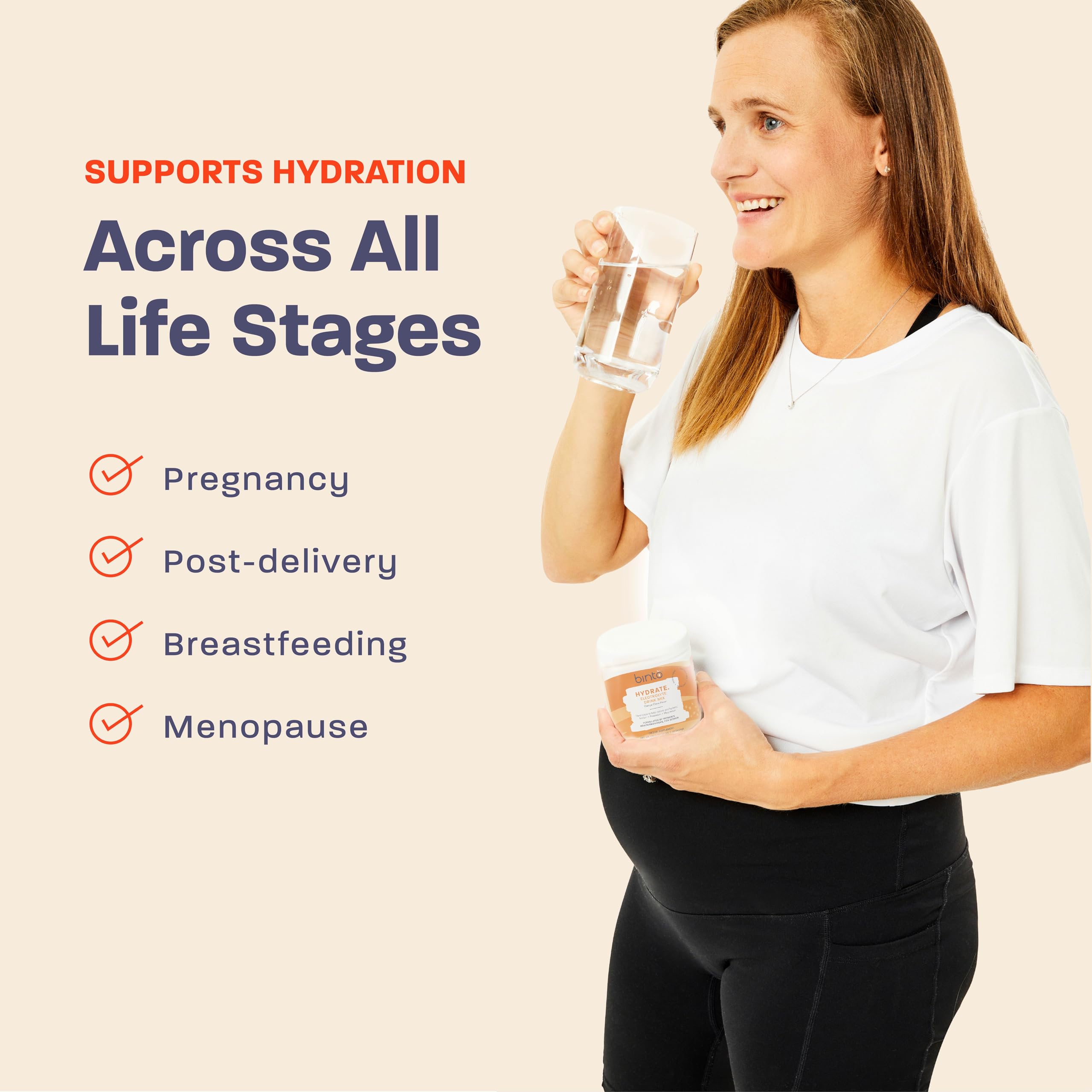 Binto Hydrate women's wellness formula supports hydration through life stages.