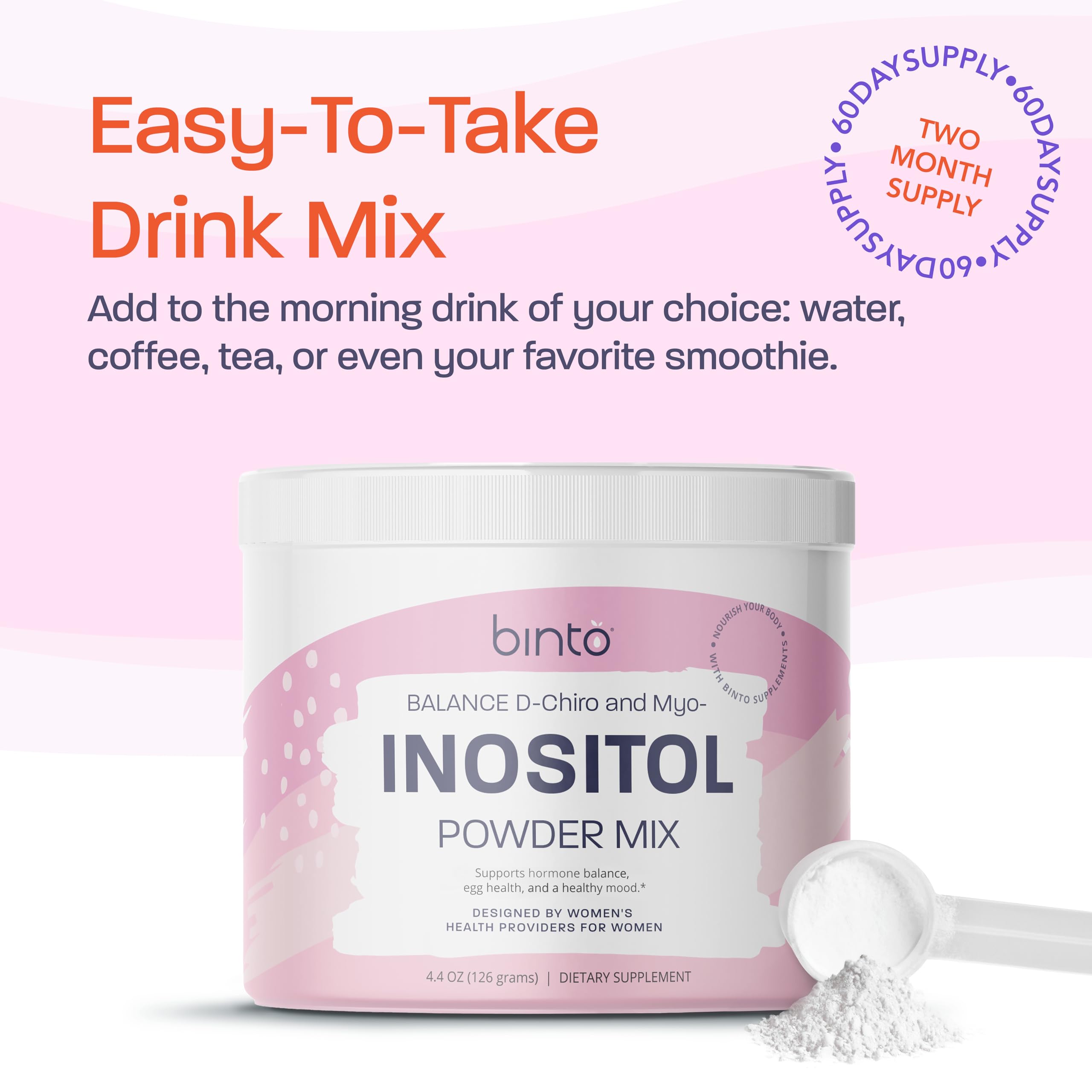 Powder texture close-up suggests fine, mixable powder for easy use.