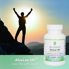 Bio-Design Aloe Lax 150 mg packaging box for convenient storage.