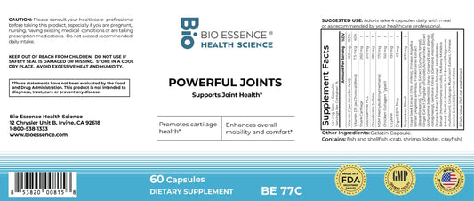 Bio Essence Health Science Powerful Joint Support capsules closeup showing easy-to-swallow format.