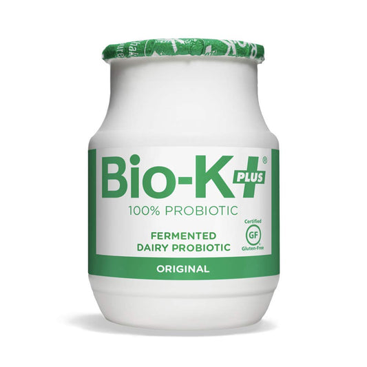 Bio-K Plus Original bottle front shows ready-to-drink probiotic for daily gut support.
