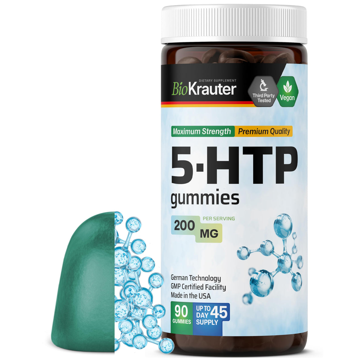 BIO KRAUTER 5-HTP gummies blueberry closeup for daily relaxation