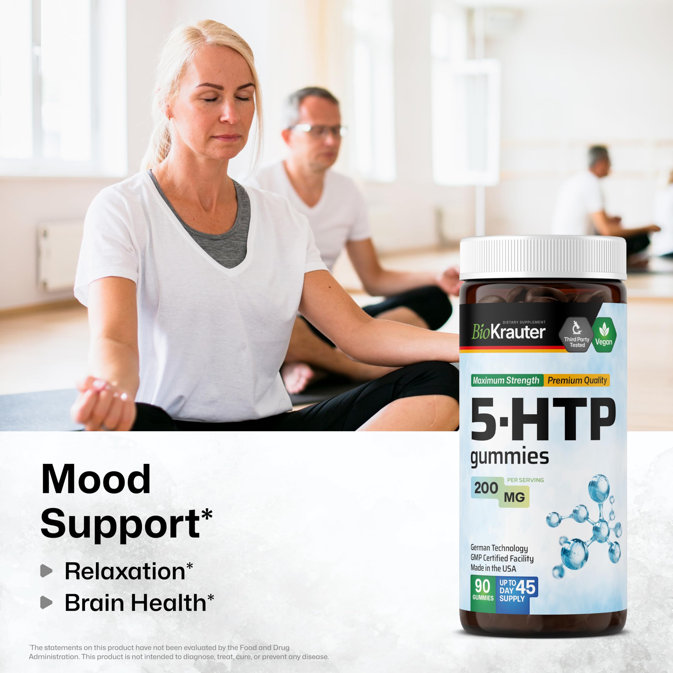 BIO KRAUTER 5-HTP bottle front showing easy daily calm support