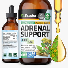 BIO KRAUTER Adrenal Support tincture bottle close-up for daily energy support.