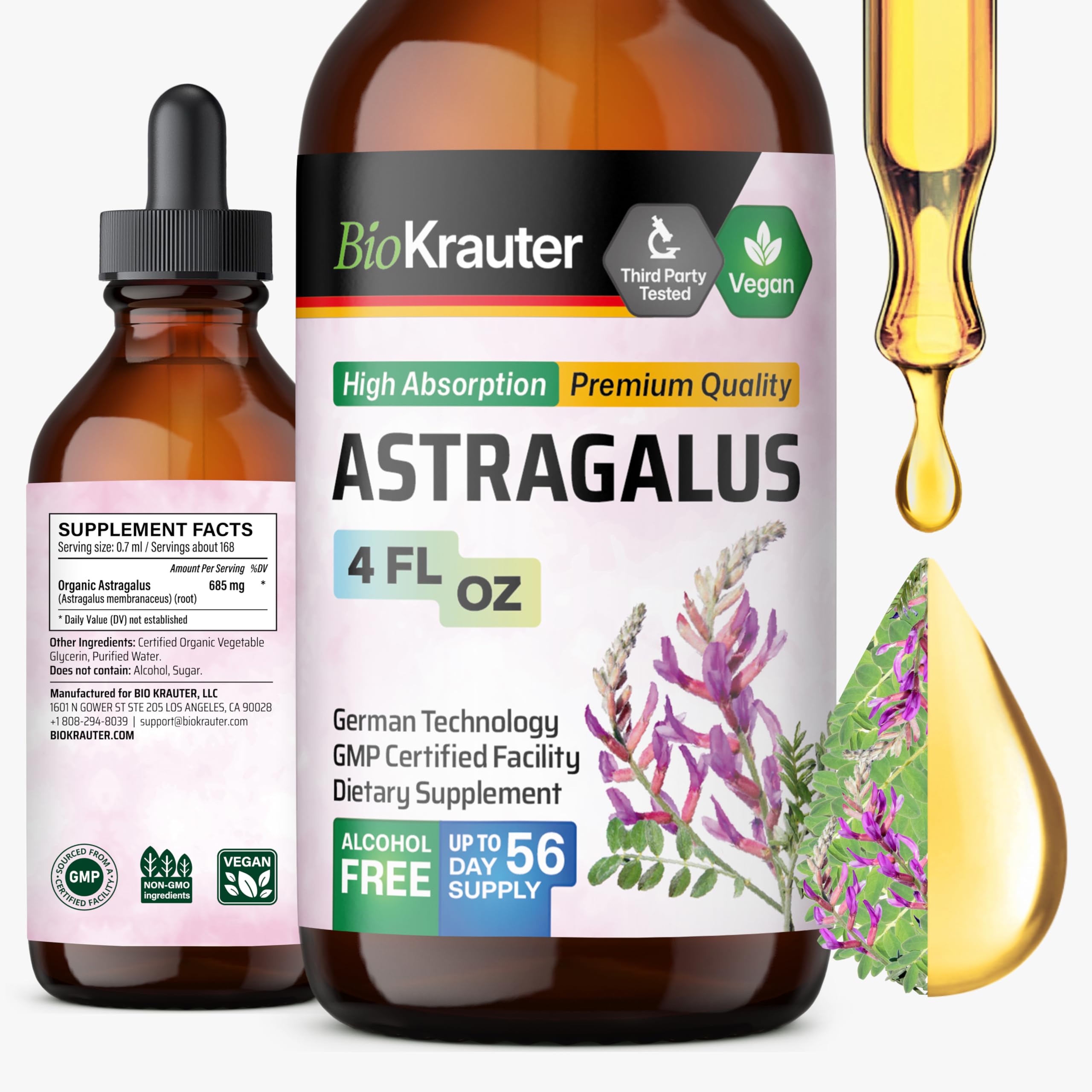 BIO KRAUTER Astragalus tincture bottle showing pure immune support