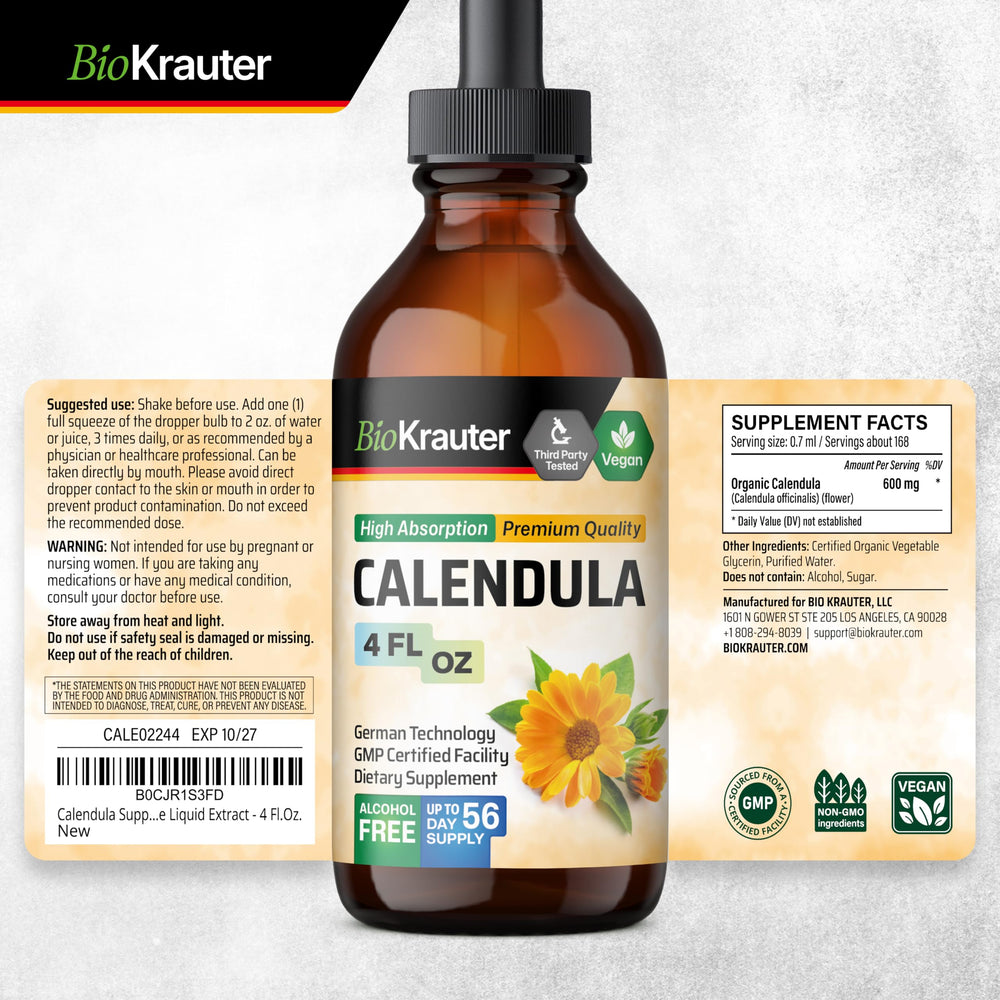 Compact BIO KRAUTER calendula flask fits daily rituals and travel.