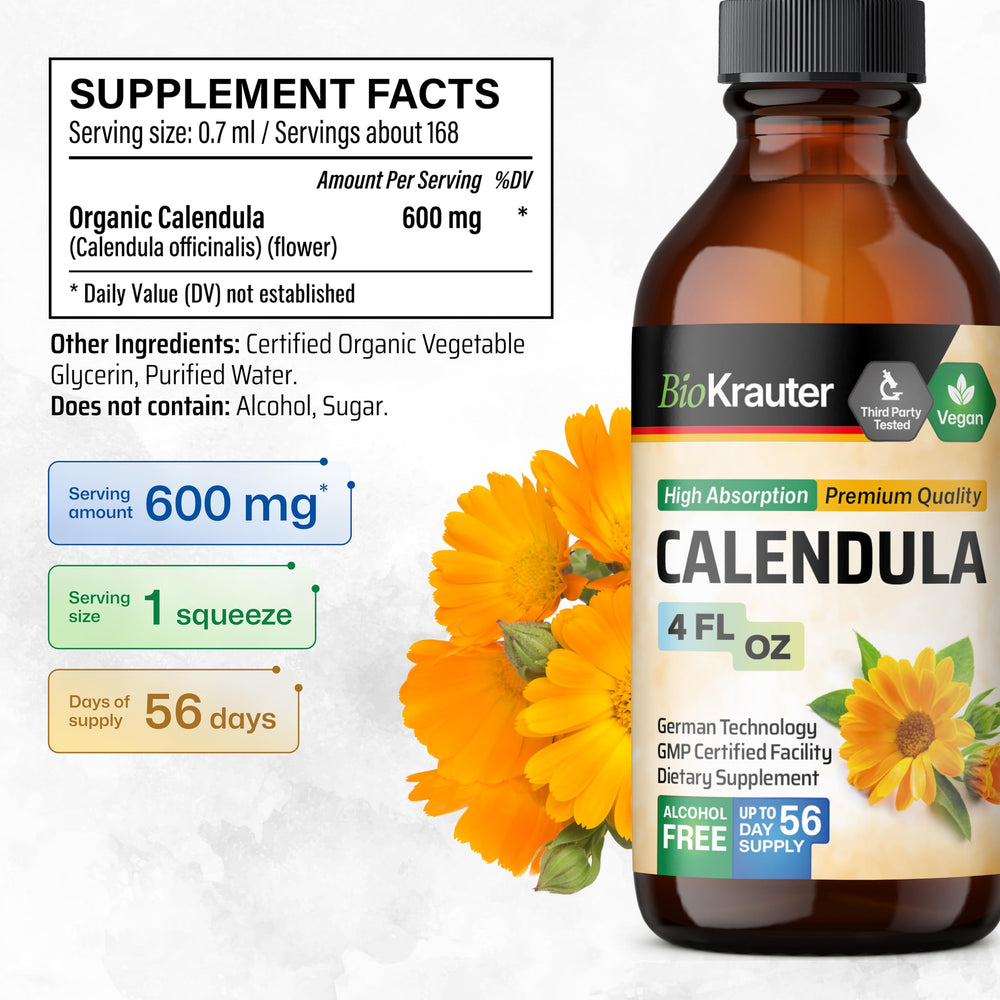 BIO KRAUTER calendula drops under tongue for quick, alcohol-free support.