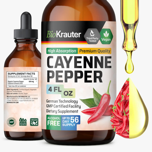 BIO KRAUTER Cayenne Drops bottle for convenient digestive comfort.