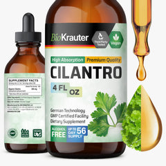 BIO KRAUTER Cilantro supplement bottle displaying antioxidant-rich tincture