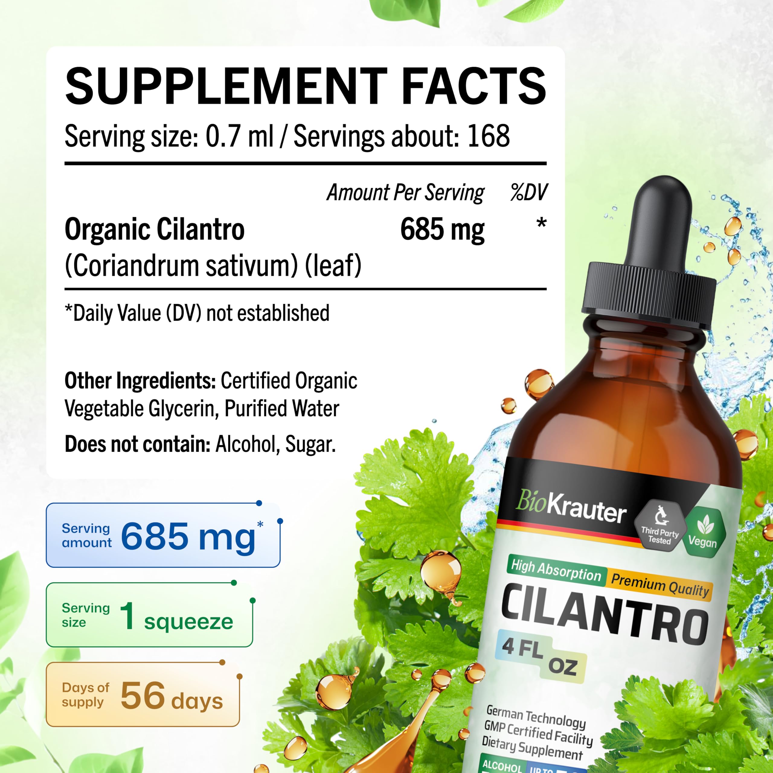 BIO KRAUTER cilantro tincture label showing clean ingredients