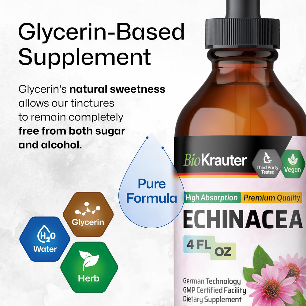 Ingredients list echinacea glycerin and water in BIO KRAUTER Drops.