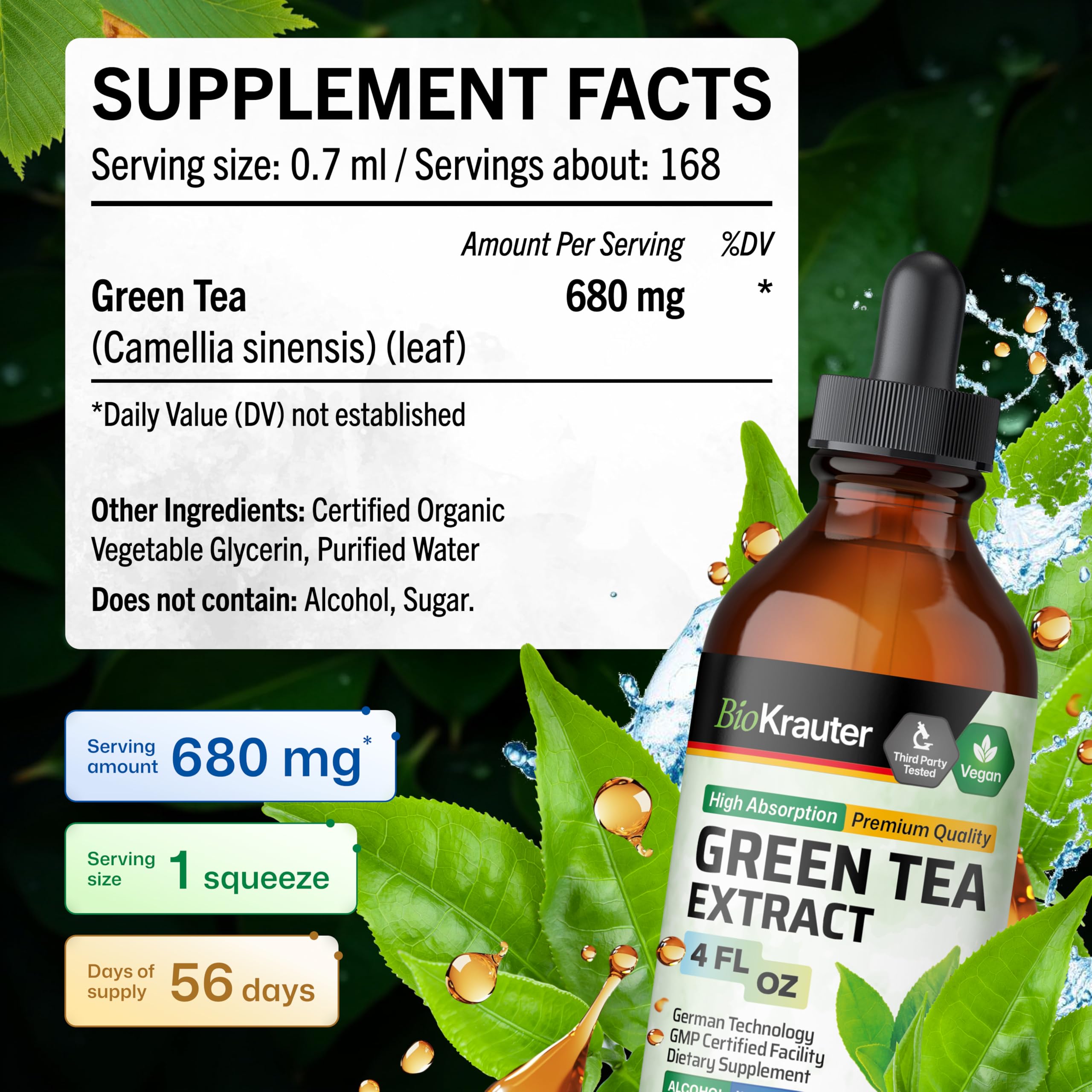 BIO KRAUTER Green Tea Extract being added to water for quick consumption.
