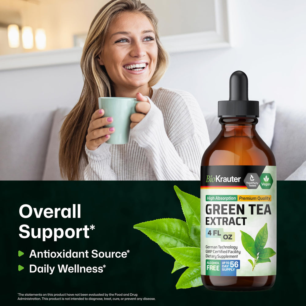 BIO KRAUTER Green Tea Extract label closeup showing alcohol-free formula.