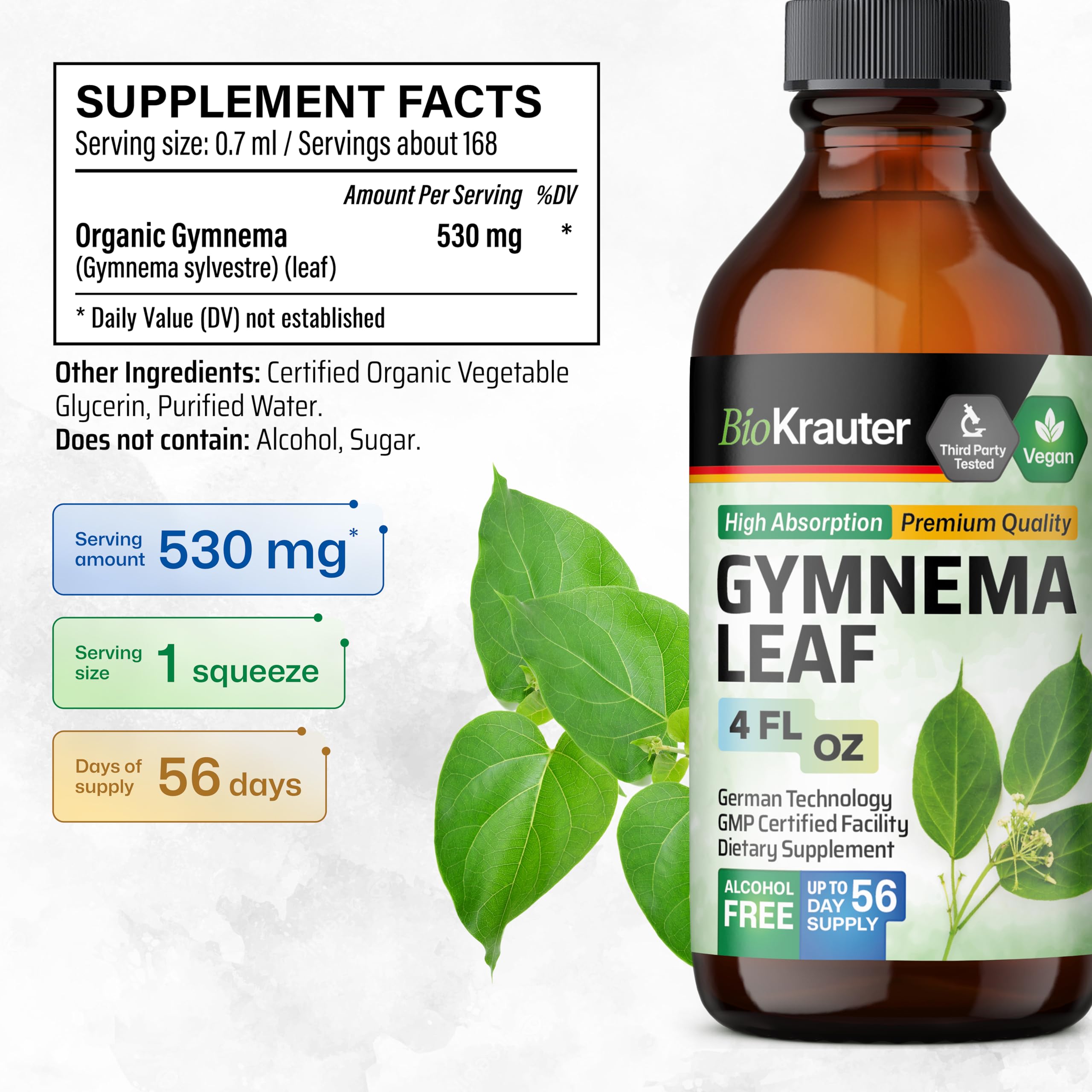 Close-up of BIO KRAUTER Gymnema Sylvestre dropper and bottle