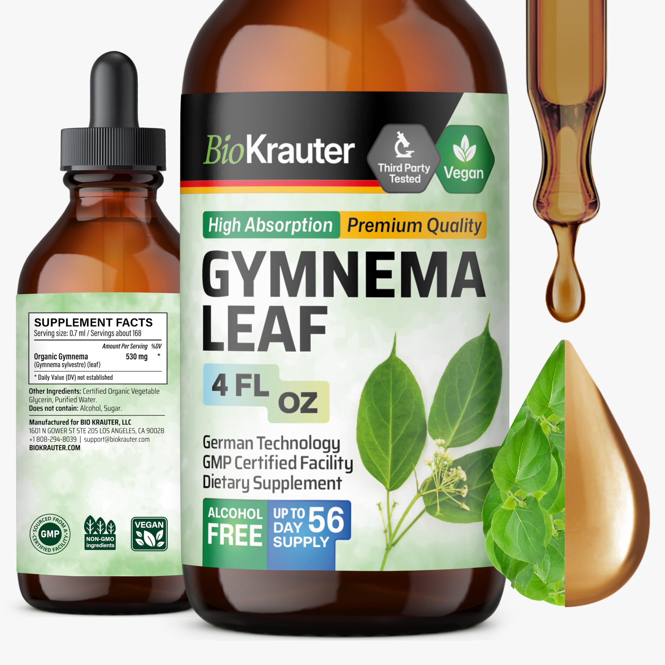 BIO KRAUTER Gymnema Sylvestre liquid bottle on kitchen counter for daily use