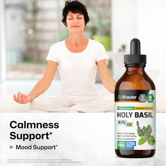 BIO KRAUTER Holy Basil tincture dropper ready for easy under-the-tongue use