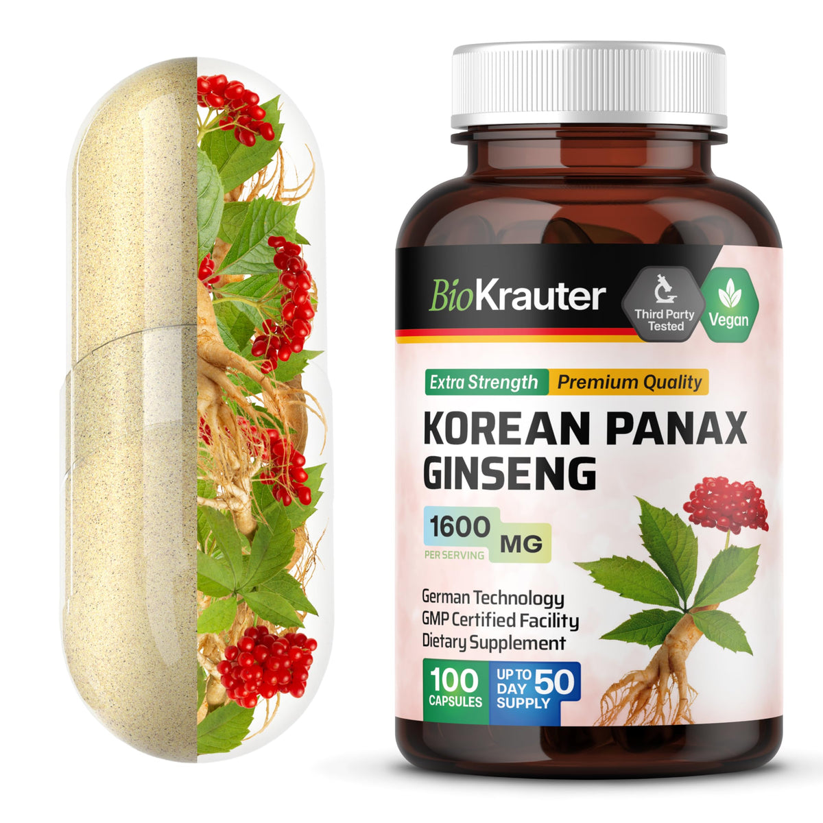 BIO KRAUTER Korean Red Ginseng bottle for daily immune support.