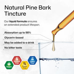 BIO KRAUTER Liquid Pine Bark Drops show vegan, alcohol-free formula.