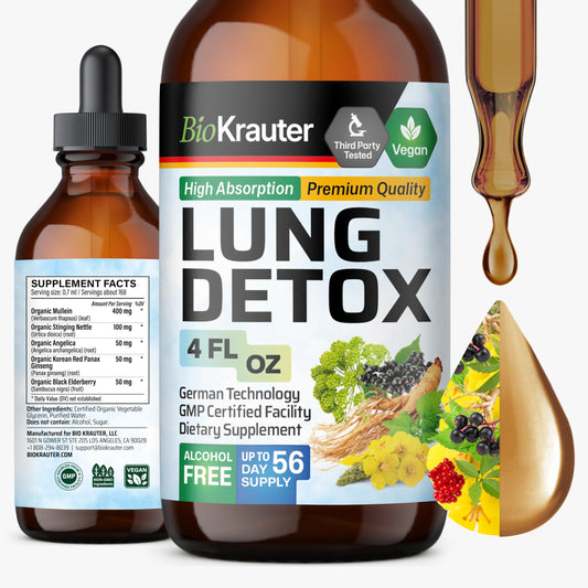 BIO KRAUTER Lung Detox Drops bottle front showing vegan lung support formula.