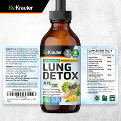 BIO KRAUTER Lung Detox Drops product shot highlighting vegan lungs support theme.