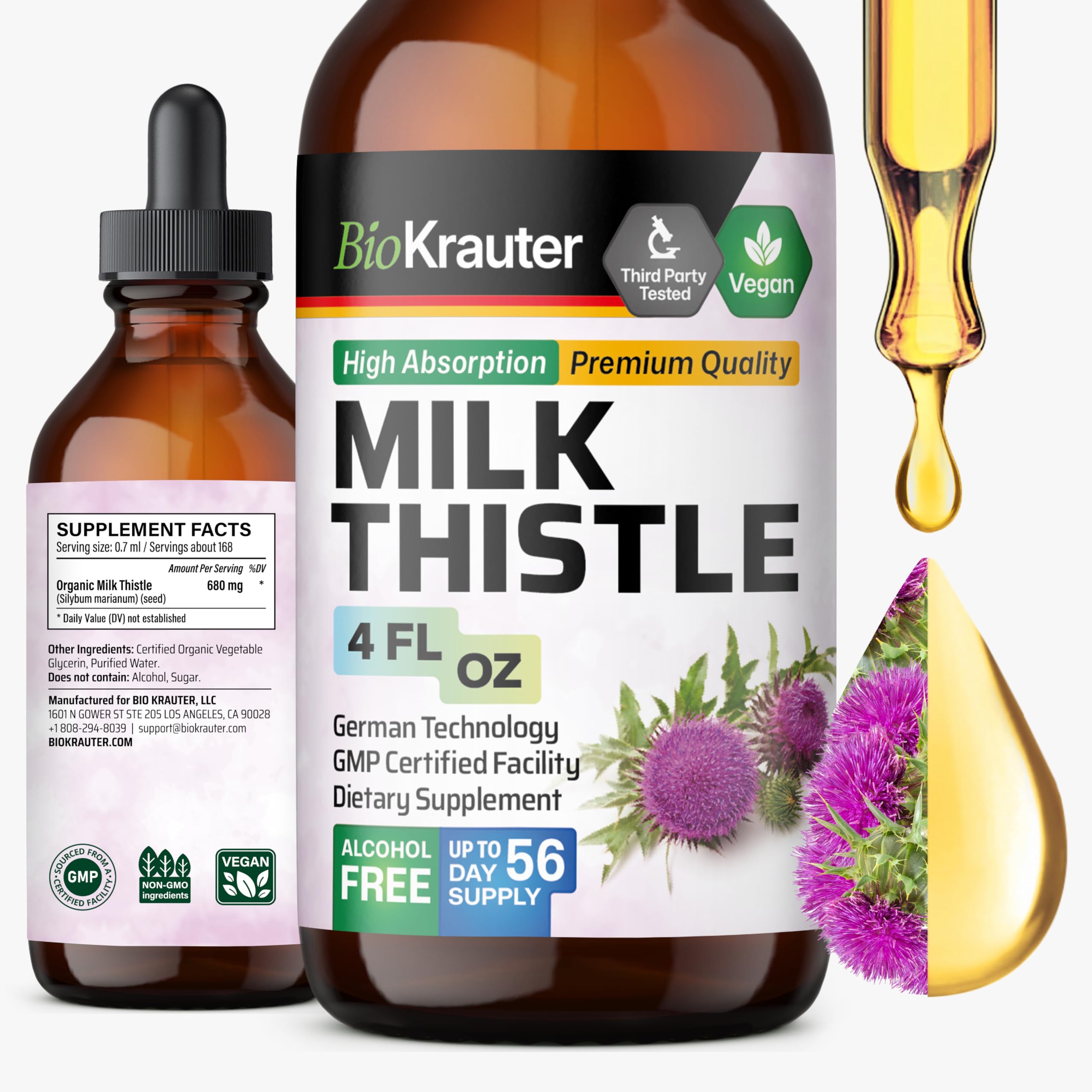BIO KRAUTER Milk Thistle liquid bottle for daily liver wellness support.