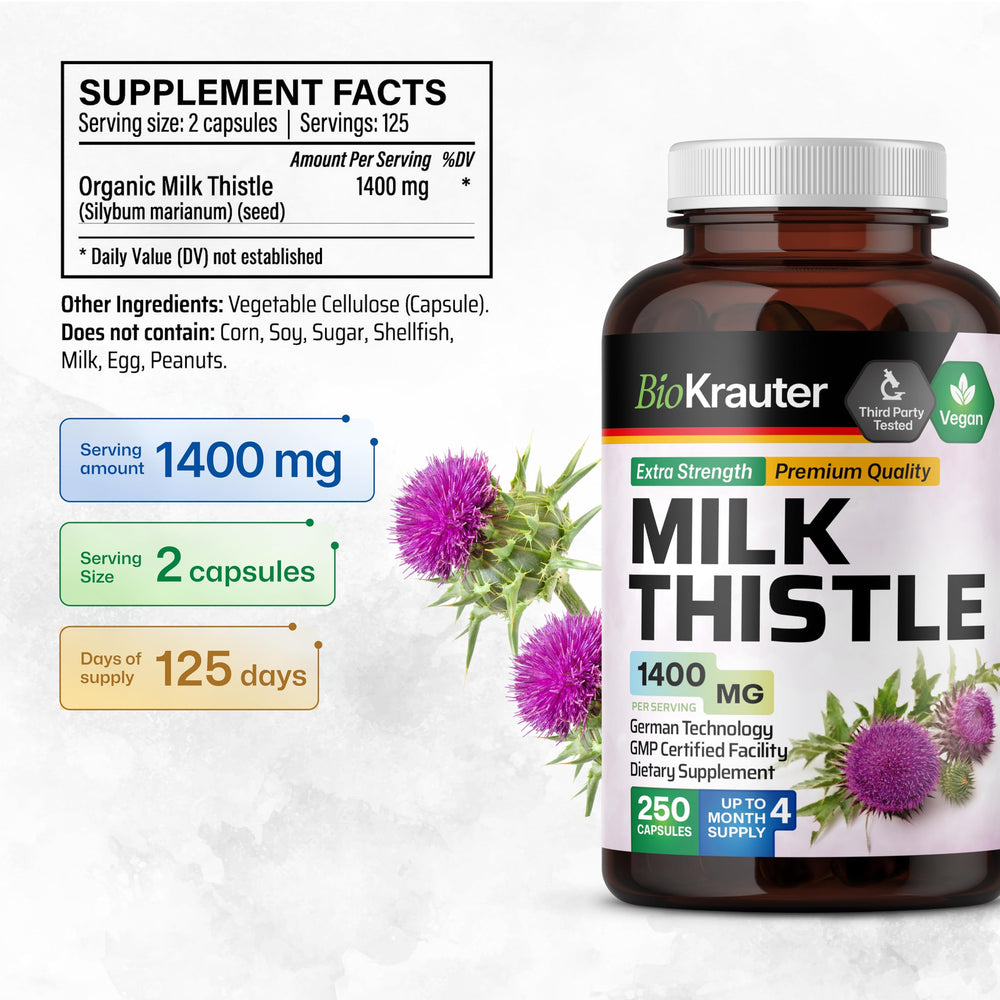 BIO KRAUTER Milk Thistle seeds extract label indicating natural source.