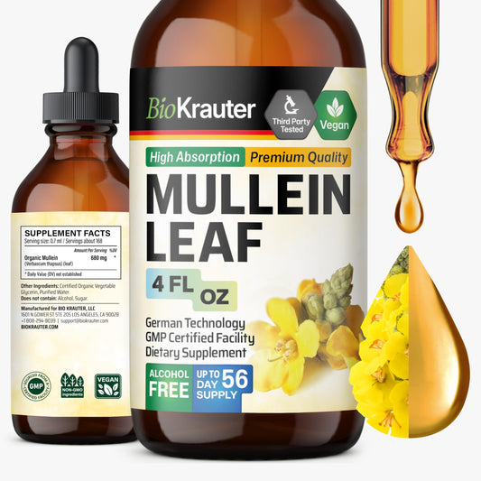 BIO KRAUTER Mullein Drops bottle front with alcohol-free formula for daily use