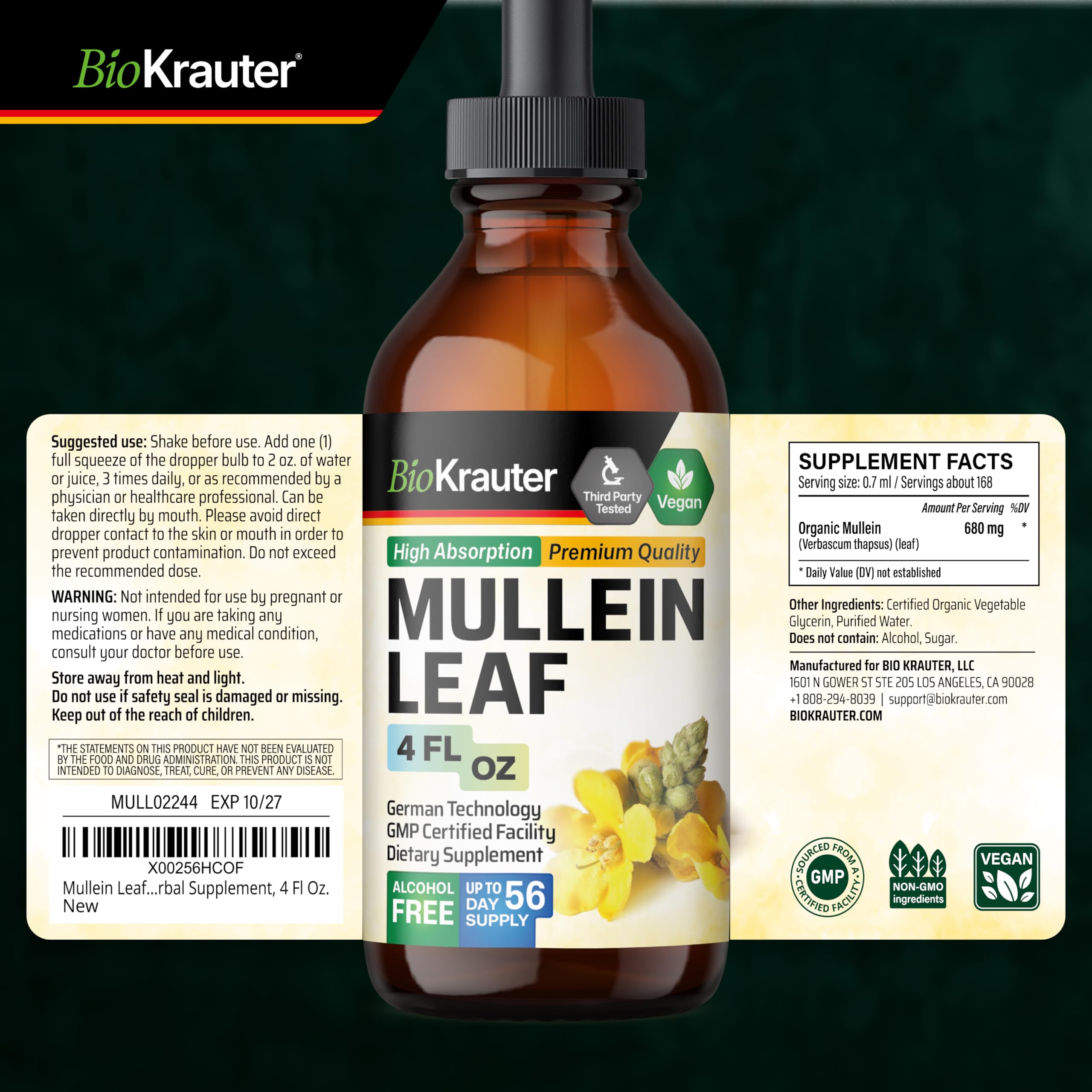 Front and back packaging shots highlight clean label plant-based formulation