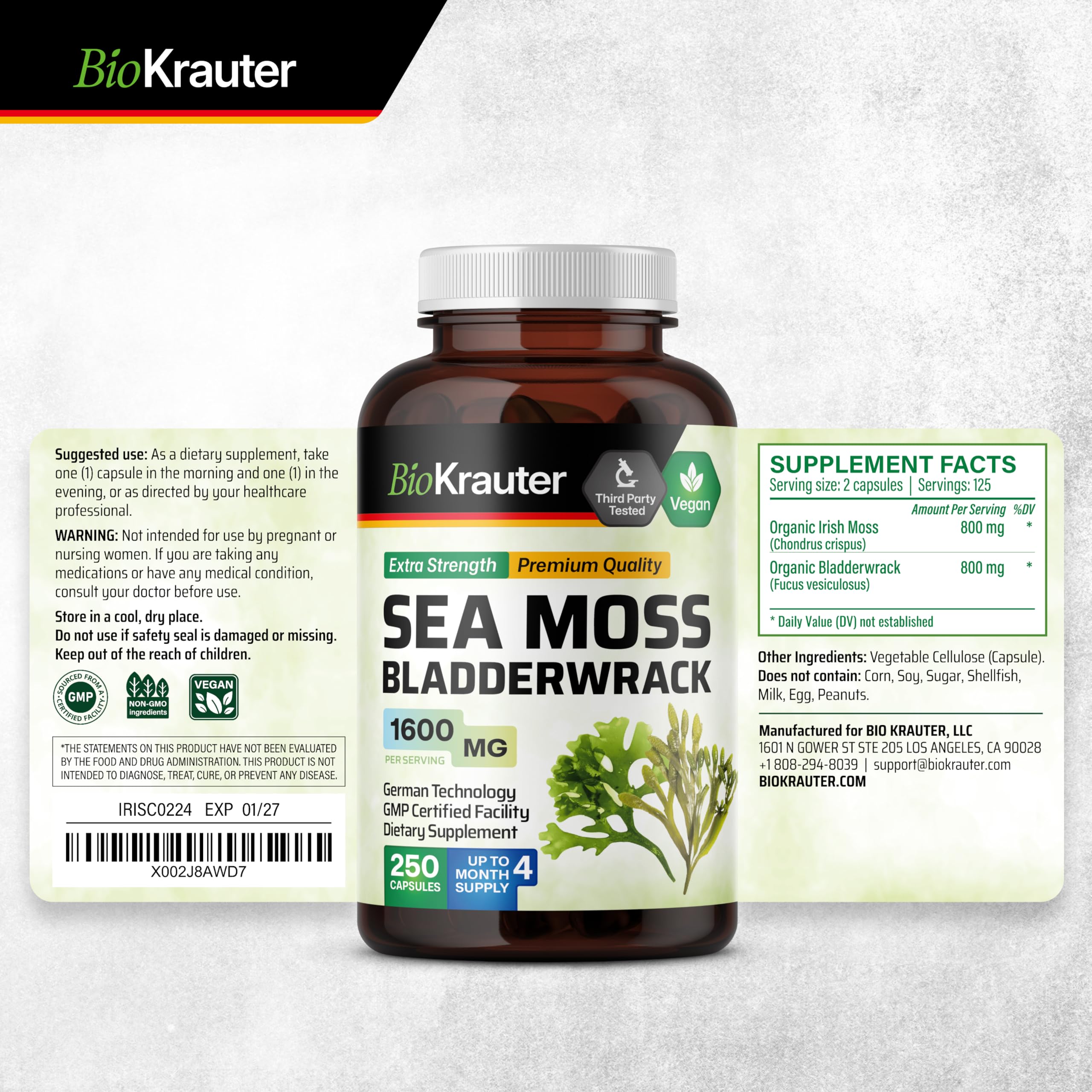 BIO KRAUTER sea moss nutrition facts emphasize essential daily intake.
