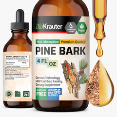 BIO KRAUTER Pine Bark Extract bottle showing antioxidant support for daily wellness.