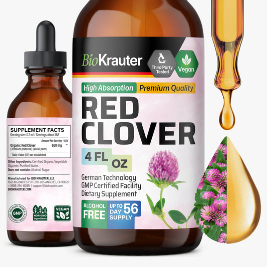 BIO KRAUTER Red Clover bottle with dropper, alcohol-free vegan tincture for daily wellness