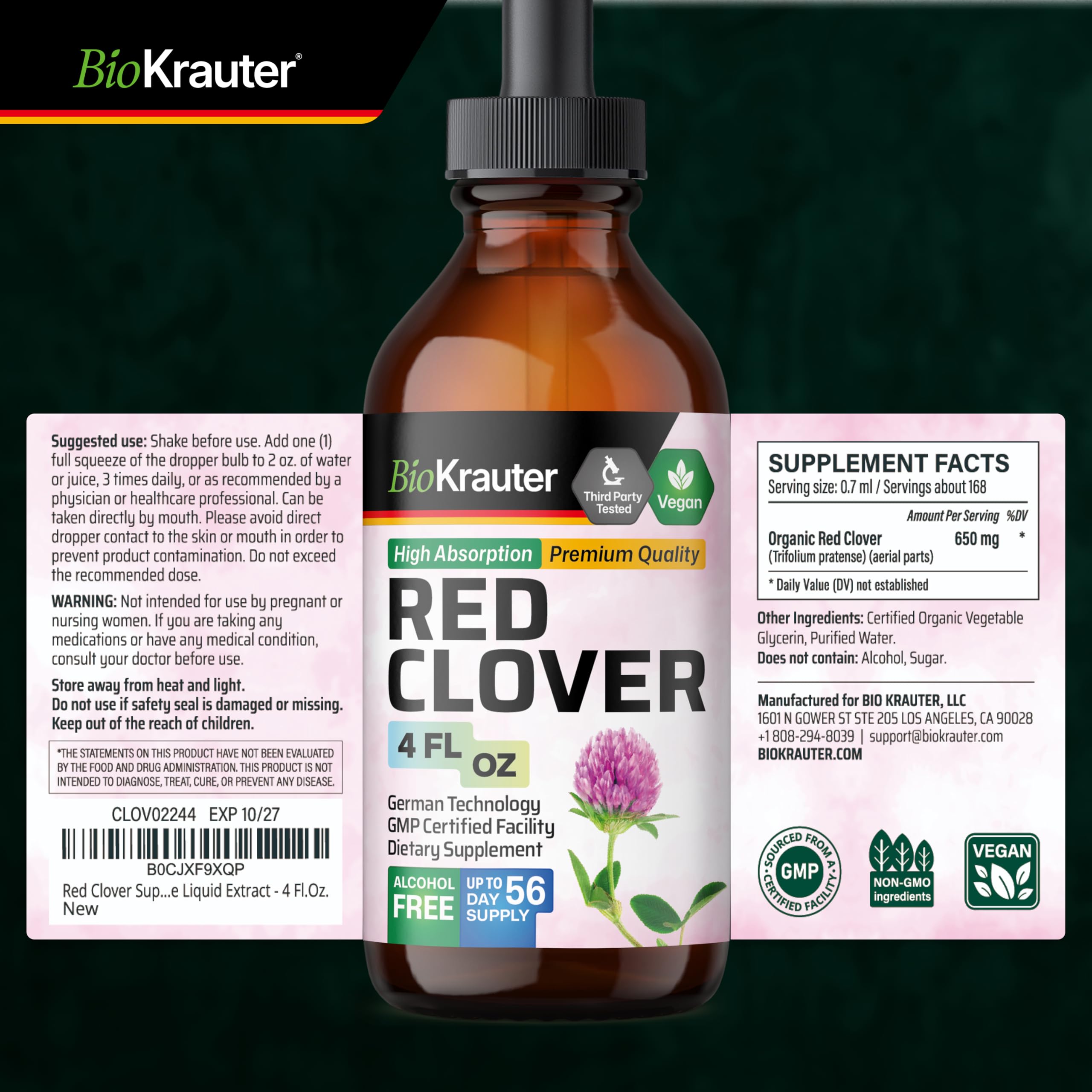 BIO KRAUTER Red Clover drops being added to juice for mixing