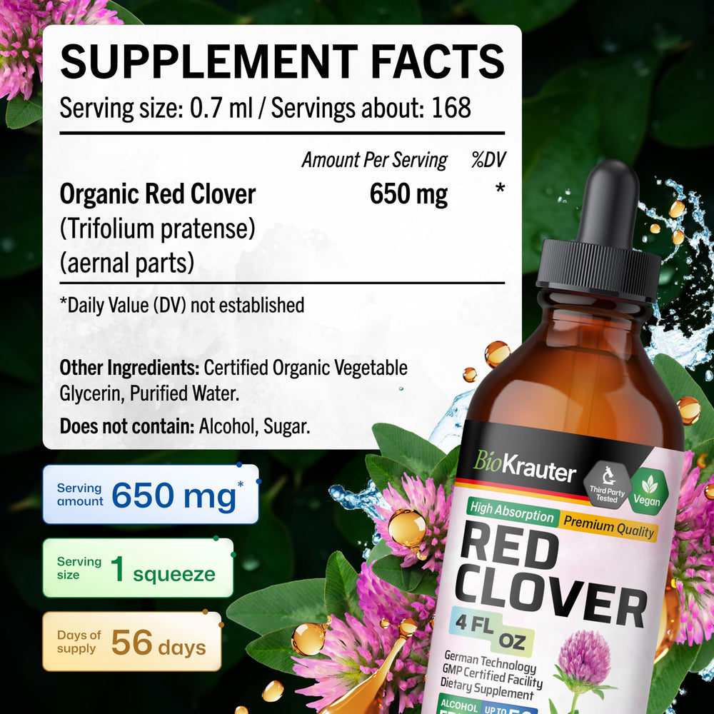 BIO KRAUTER Red Clover tincture bottle label, high-absorption German technology