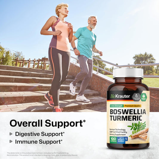 BIO KRAUTER label close-up shows turmeric and boswellia blend