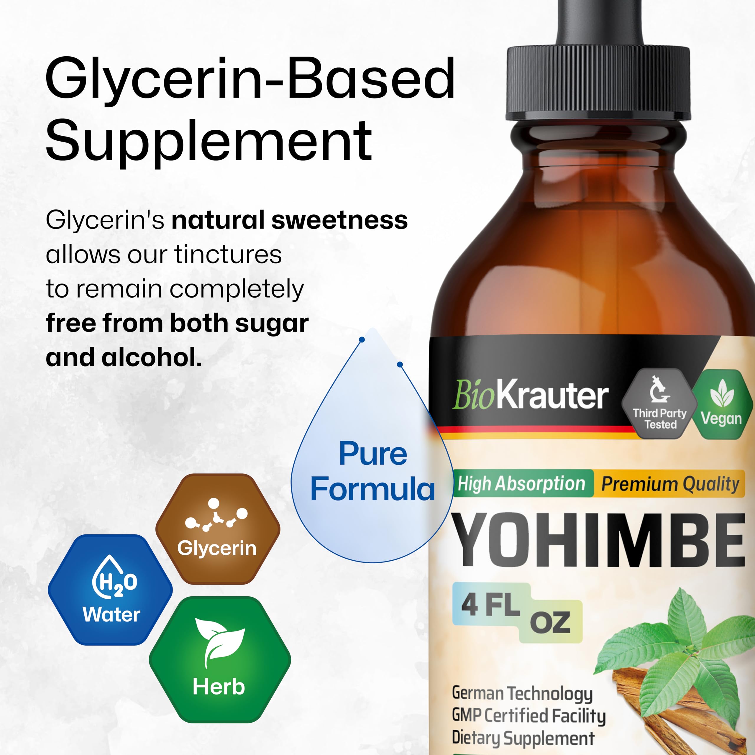 BIO KRAUTER Yohimbe Tincture ingredients lists simple 3-ingredient formula