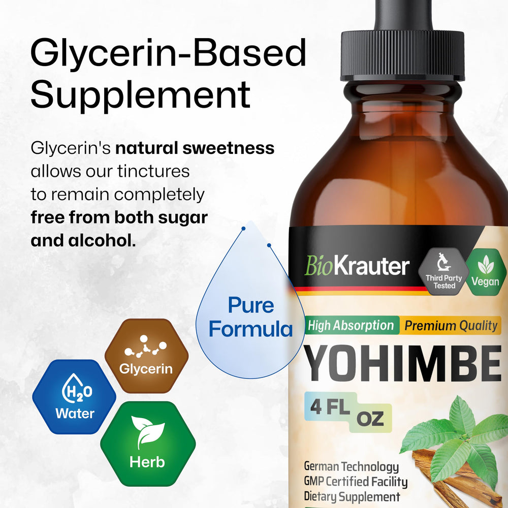 BIO KRAUTER Yohimbe Tincture ingredients lists simple 3-ingredient formula