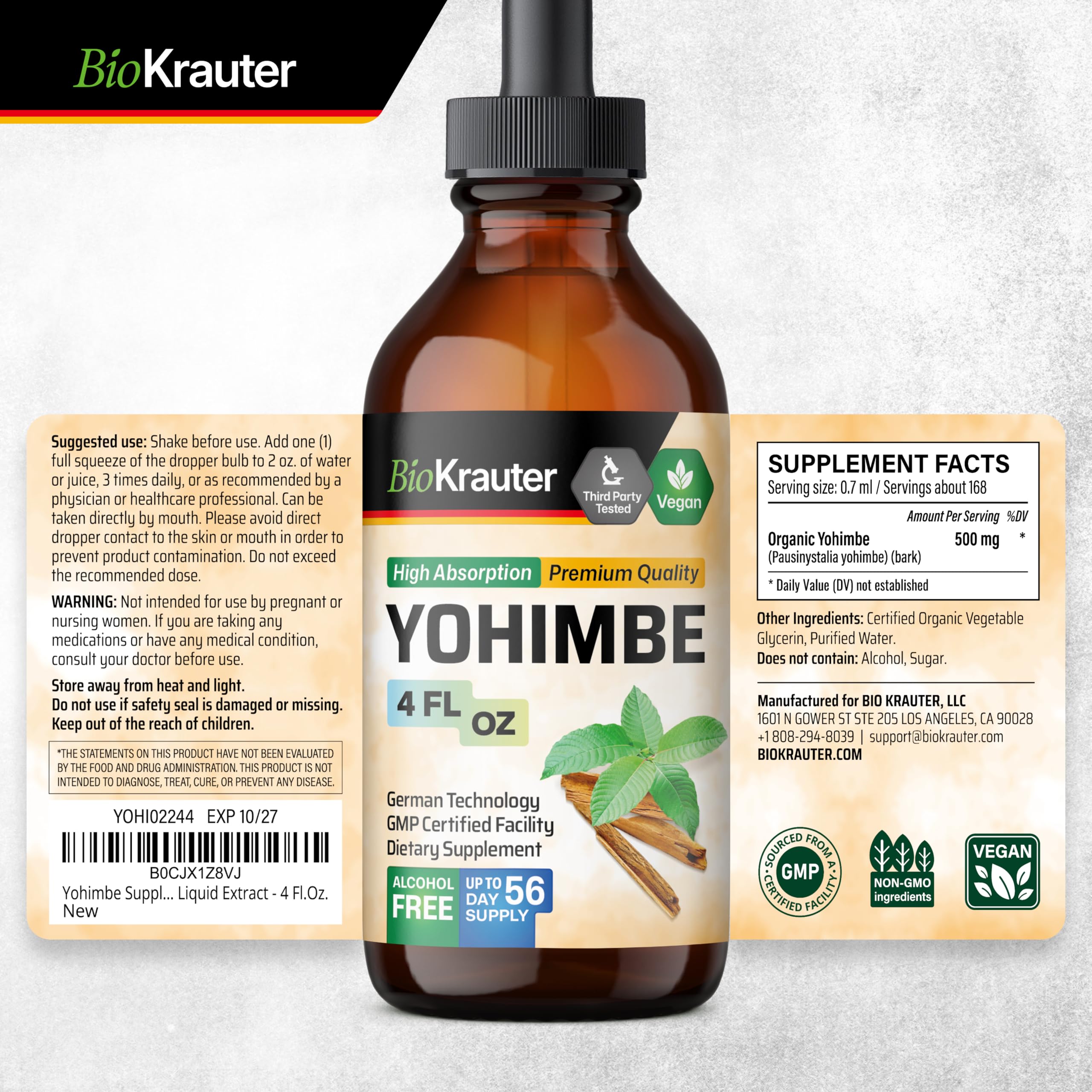 BIO KRAUTER Yohimbe Tincture vegan alcohol-free wellness option