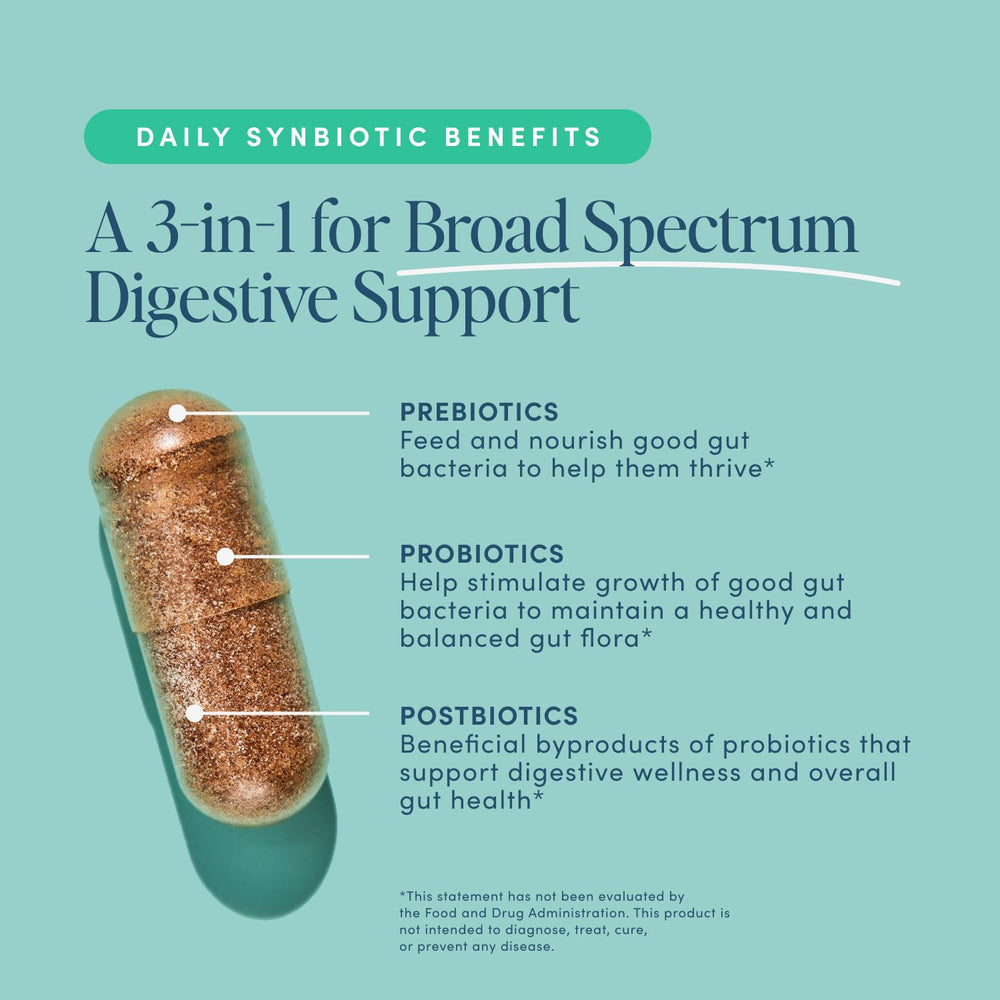 Bio.me Synbiotic daily use packaging highlights the 3-in-1 formula