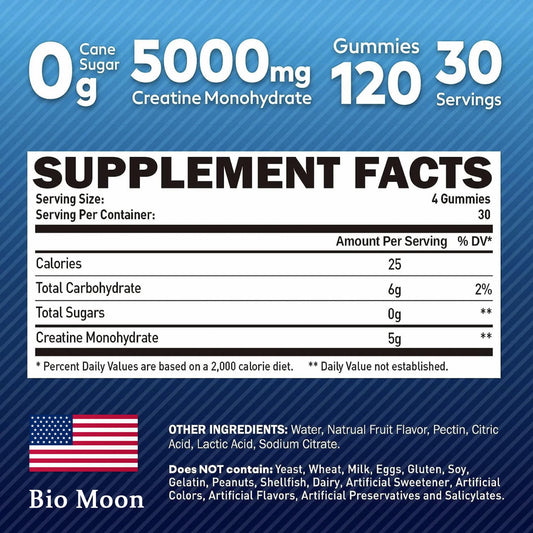 Bio Moon Creatine Gummies close-up showing chewy texture for easy consumption.