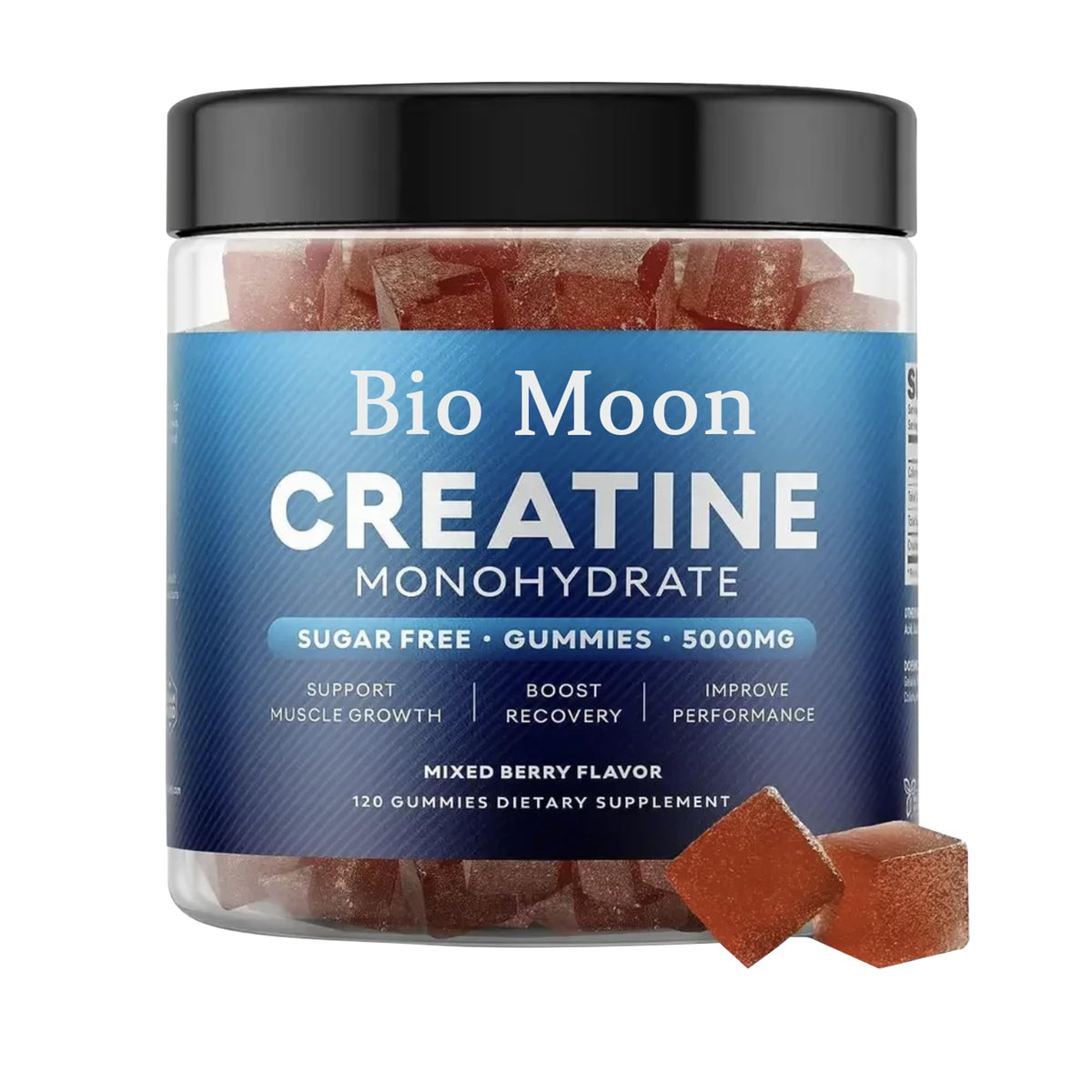 Bio Moon Creatine Gummies mixed berries bottle for convenient daily performance support.