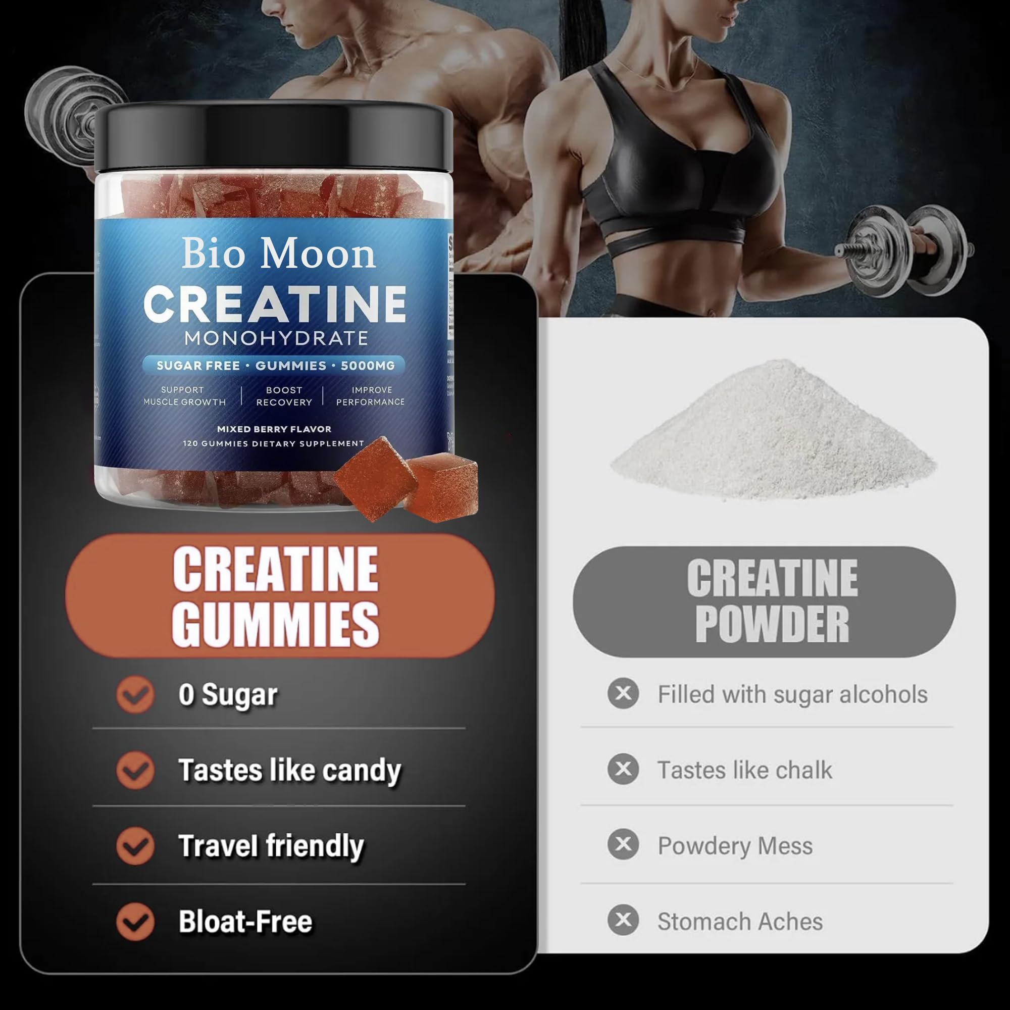 Pour shot of Bio Moon Creatine Gummies for on-the-go energy.