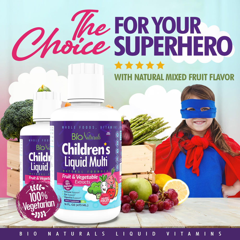 Bio Naturals No sugar formula with tropical flavor; kid-friendly dosing.
