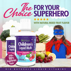 Bio Naturals No sugar formula with tropical flavor; kid-friendly dosing.