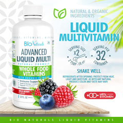 Bio Naturals liquid multivitamin bottle cap close-up highlighting freshness.