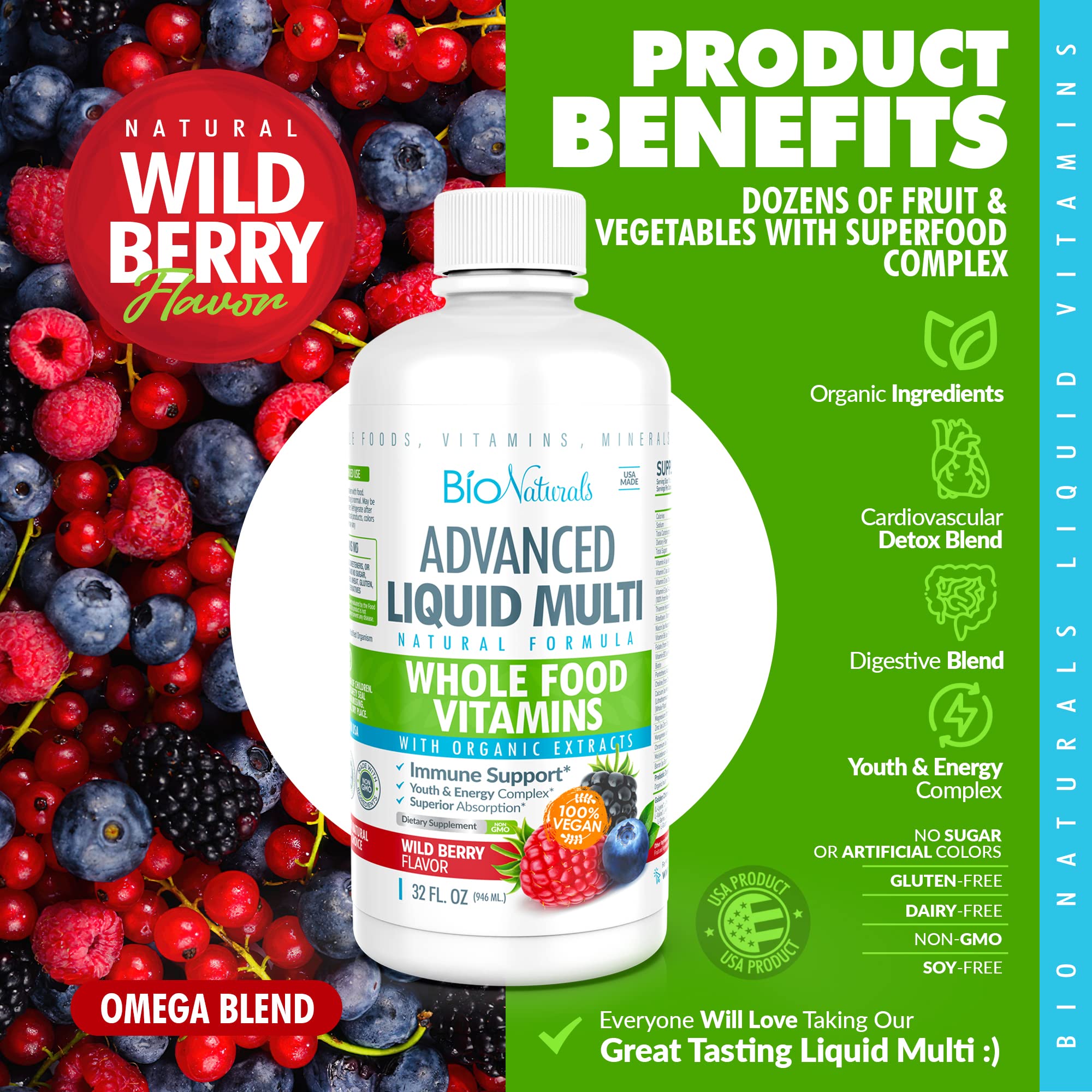 Bio Naturals liquid multivitamin measure spoon for simple daily servings.