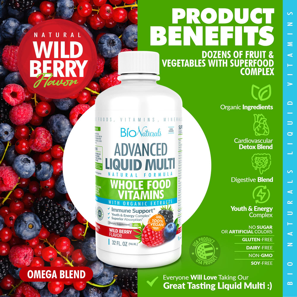 Bio Naturals liquid multivitamin measure spoon for simple daily servings.